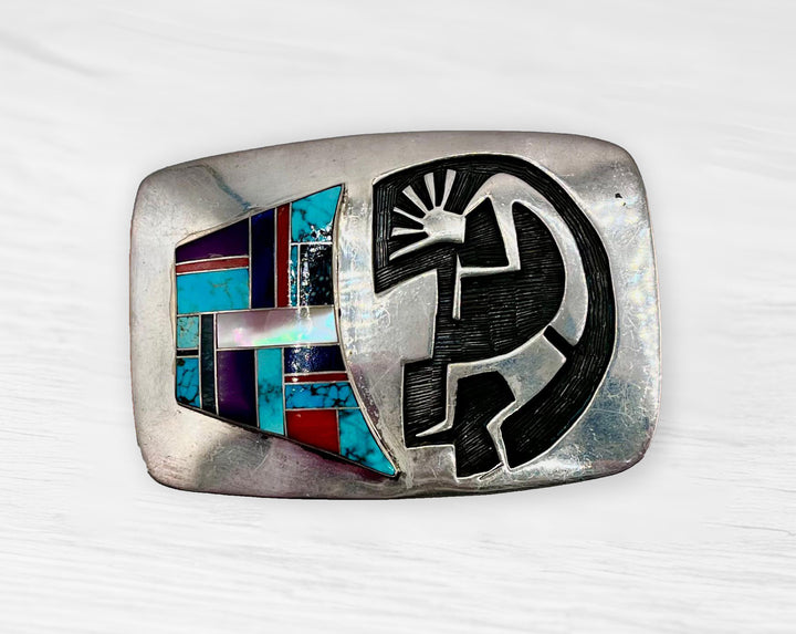 Sterling Hopi Kokopelli Inlay Buckle image 0