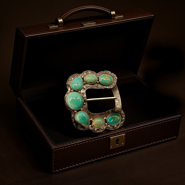 Ranger B "Turquoise Crescent" Buckle (Sterling / Turquoise)