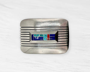 Sterling Navajo Ribbed Inlay Buckle image 0