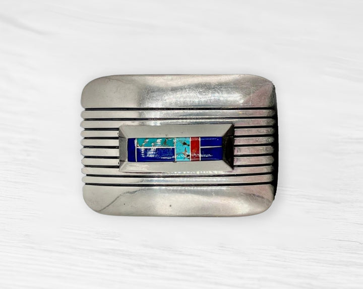 Sterling Navajo Ribbed Inlay Buckle image 0